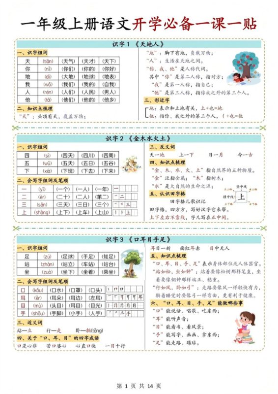 【14页完整版】26秋一年级上册语文必备一课一贴.pdf-八方虚拟货源网
