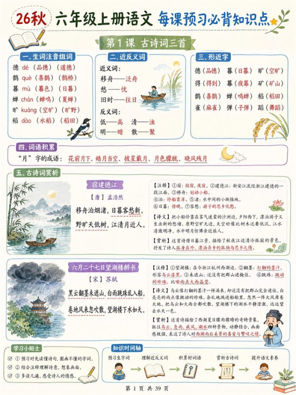 【39页高彩版】26秋六年级上册语文 每课预习必背知识点.pdf-八方虚拟货源网