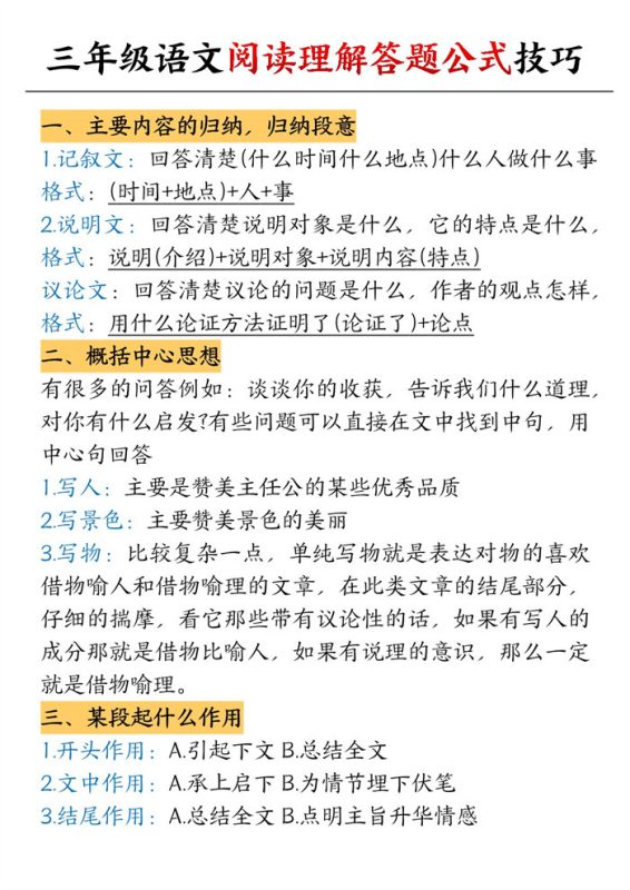 【2026高清6页】三(上)语文阅读理解答题公式技巧.pdf-八方虚拟货源网