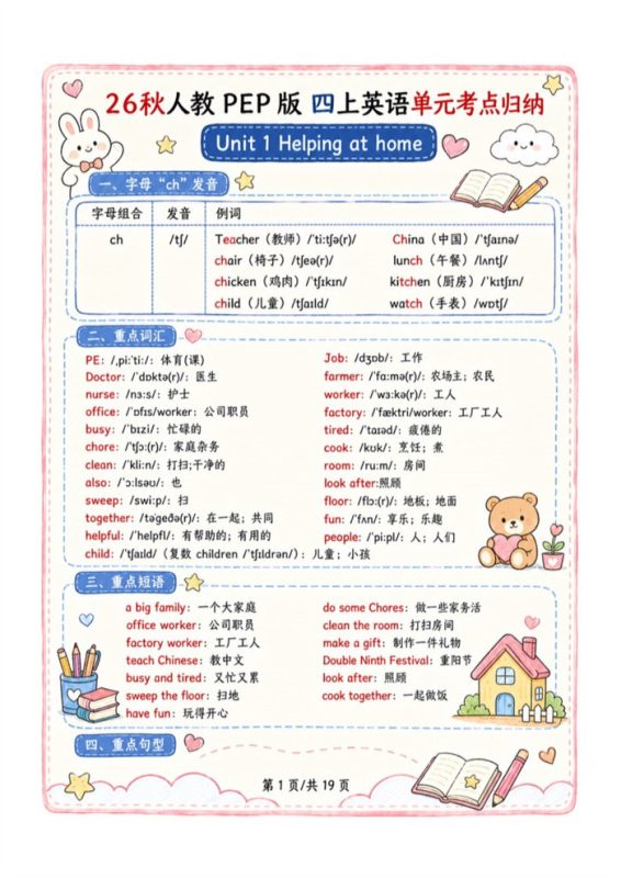 【高彩版19页】26秋四年级（上）英语基础知识默写单《人教版PEP》.pdf-八方虚拟货源网