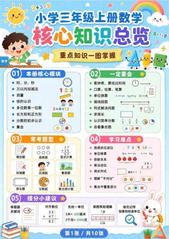 【10页高彩版】26秋小学数学三年级上册知识点总结和学习技巧.pdf-八方虚拟货源网