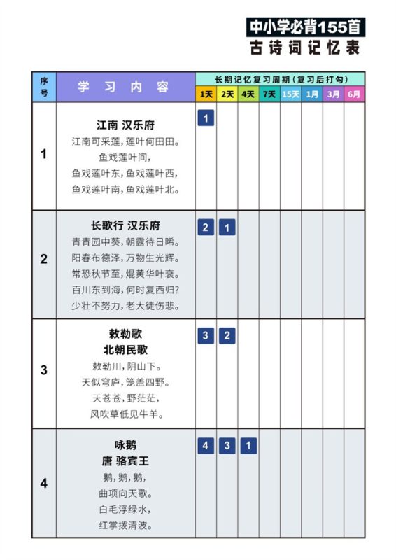 【43页完整版】01-155首古诗词艾宾浩斯记忆表.pdf-八方虚拟货源网