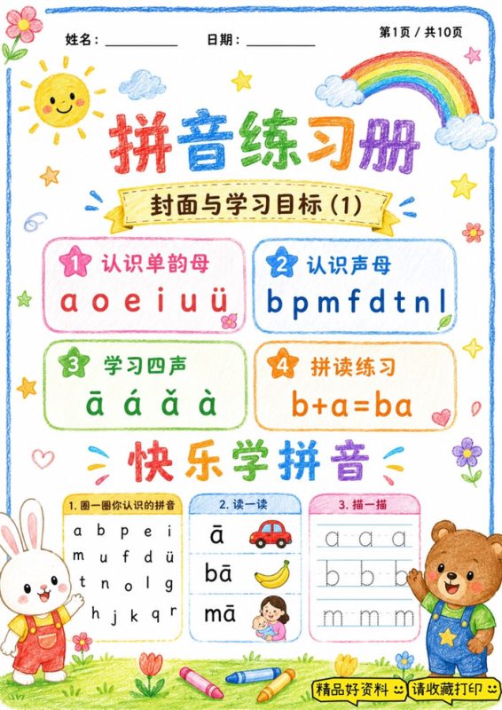 【10页高彩版】幼小拼音练习册,零基础循序渐进拼读.pdf-八方虚拟货源网