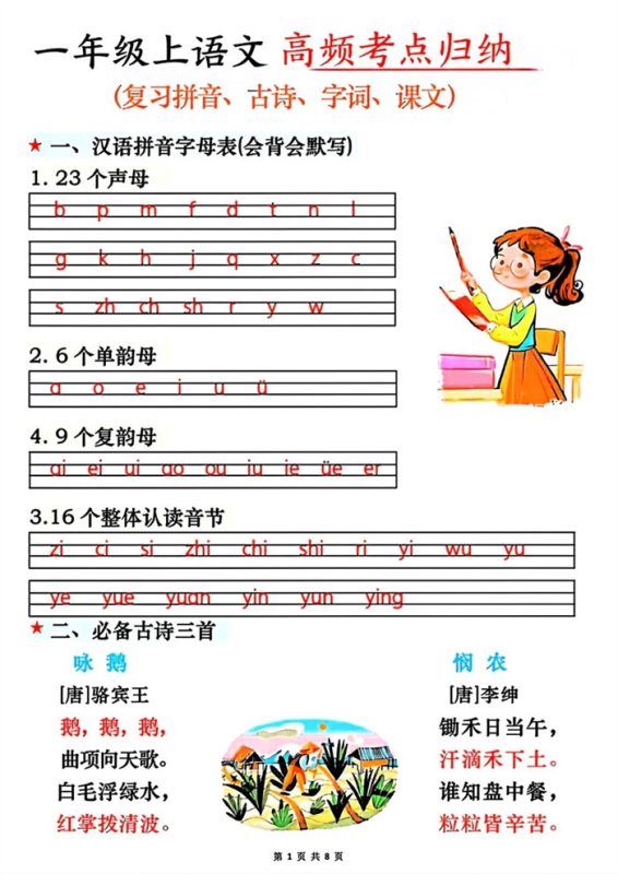 【8页完整版】26秋一年级上语文高频考点归纳.pdf-八方虚拟货源网